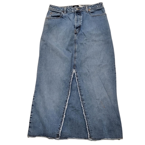 Vintage Y2K Gap USA Raw Hem A Line Denim Blue Jean Button Fly Maxi Skirt Size 10 - Picture 1 of 8